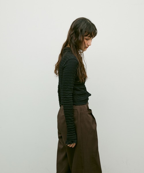 Lutim by u(ルチバイユー)の「Popcorn polo frill cuffs cardigan / ポップコーンポロフリルカフカーディガン(カーディガン/ボレロ・レディース・ブラック/ナチュラル・FREE)」の15枚目の写真