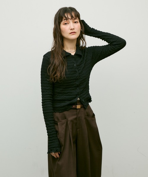Lutim by u(ルチバイユー)の「Popcorn polo frill cuffs cardigan / ポップコーンポロフリルカフカーディガン(カーディガン/ボレロ・レディース・ブラック/ナチュラル・FREE)」の22枚目の写真