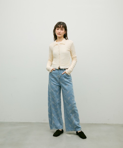Lutim by u(ルチバイユー)の「Popcorn polo frill cuffs cardigan / ポップコーンポロフリルカフカーディガン(カーディガン/ボレロ・レディース・ブラック/ナチュラル・FREE)」の5枚目の写真