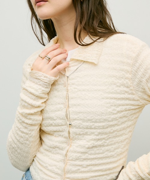 Lutim by u(ルチバイユー)の「Popcorn polo frill cuffs cardigan / ポップコーンポロフリルカフカーディガン(カーディガン/ボレロ・レディース・ブラック/ナチュラル・FREE)」の8枚目の写真