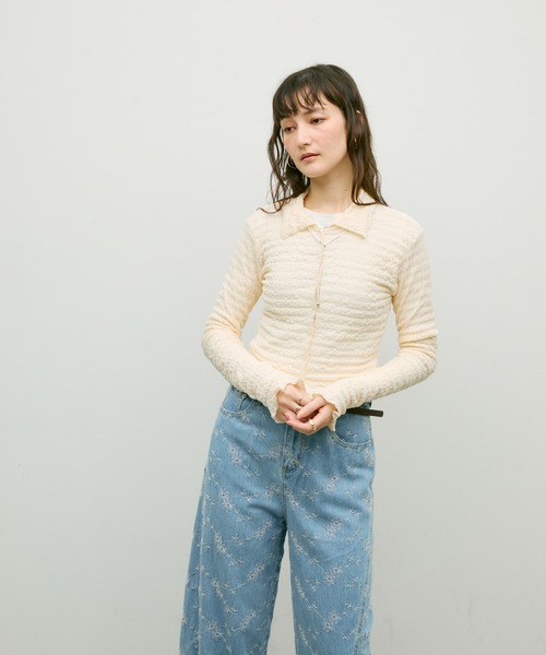 Lutim by u(ルチバイユー)の「Popcorn polo frill cuffs cardigan / ポップコーンポロフリルカフカーディガン(カーディガン/ボレロ・レディース・ブラック/ナチュラル・FREE)」の11枚目の写真