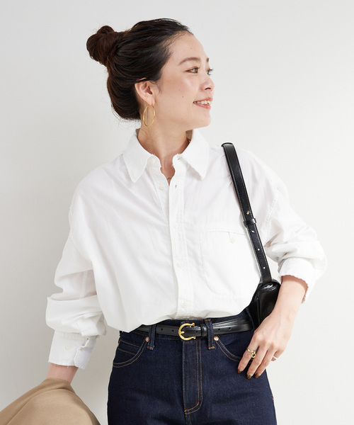 B.C STOCK（ベーセーストック）の「手洗い可 / ポプリンウォッシュフレイシャツ（シャツ/ブラウス・レディース・ホワイト/ライトブルー/スカイブルー・FREE）」の2枚目の写真