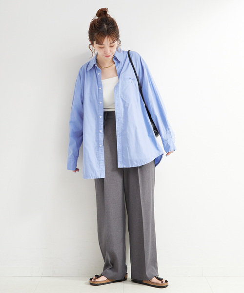 B.C STOCK（ベーセーストック）の「手洗い可 / ポプリンウォッシュフレイシャツ（シャツ/ブラウス・レディース・ホワイト/ライトブルー/スカイブルー・FREE）」の12枚目の写真
