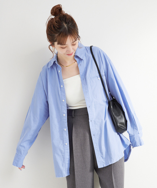 B.C STOCK（ベーセーストック）の「手洗い可 / ポプリンウォッシュフレイシャツ（シャツ/ブラウス・レディース・ホワイト/ライトブルー/スカイブルー・FREE）」の16枚目の写真