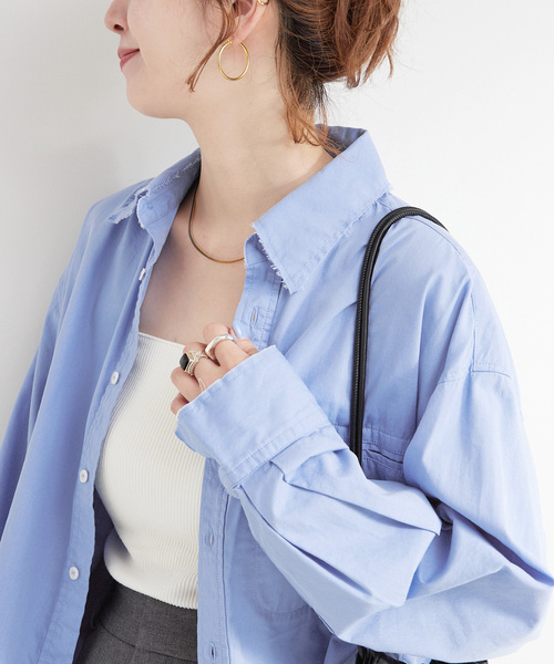B.C STOCK（ベーセーストック）の「手洗い可 / ポプリンウォッシュフレイシャツ（シャツ/ブラウス・レディース・ホワイト/ライトブルー/スカイブルー・FREE）」の21枚目の写真