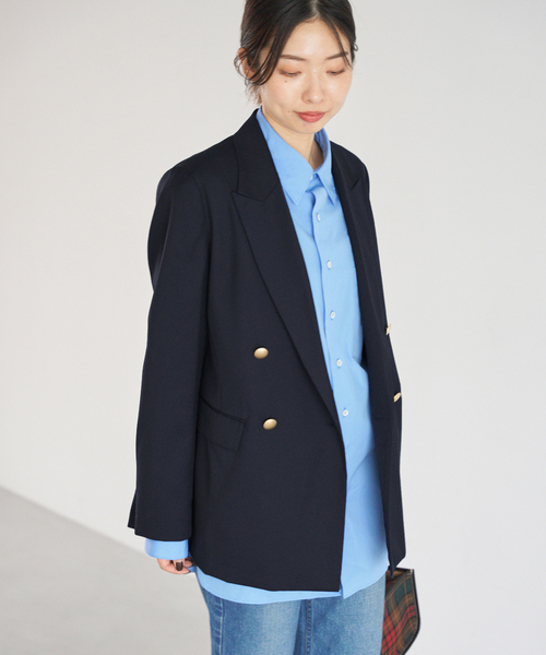 IENA(イエナ)の「REDA SUPER110 ダブルブレストジャケット(テーラードジャケット・レディース・ネイビー/ベージュ・38/36)」の5枚目の写真