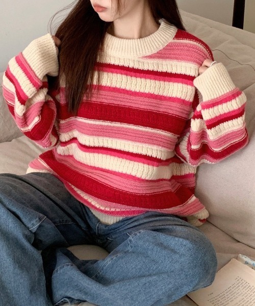 ポーリー様 訳あり】CHANEL ウール ボーダー柄 ニット マルチカラー ポーリー様 訳あり】CHANEL ウール ボーダー柄 ニット マルチ