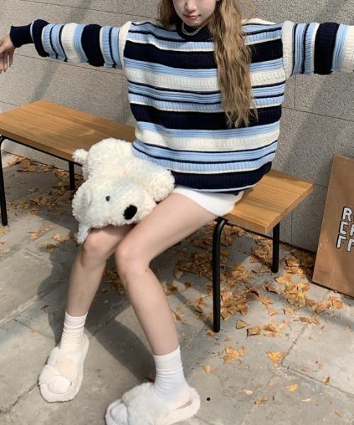 ポーリー様 訳あり】CHANEL ウール ボーダー柄 ニット マルチカラー ポーリー様 訳あり】CHANEL ウール ボーダー柄 ニット マルチカラー