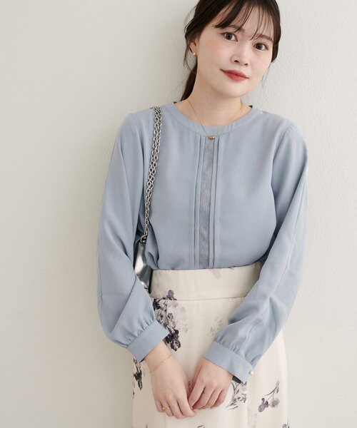 natural couture(ナチュラルクチュール)の「【WEB限定】レースフロントピンタックブラウス(シャツ/ブラウス・レディース・ネイビー/ミント/ベージュ/サックスブルー/オフホワイト・FREE)」の5枚目の写真