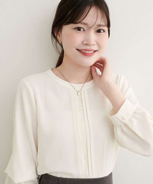 natural couture(ナチュラルクチュール)の「【WEB限定】レースフロントピンタックブラウス(シャツ/ブラウス・レディース・ネイビー/ミント/ベージュ/サックスブルー/オフホワイト・FREE)」の7枚目の写真