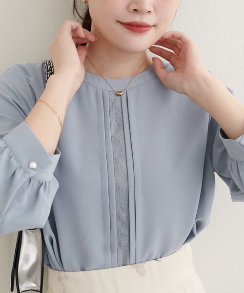 natural couture(ナチュラルクチュール)の「【WEB限定】レースフロントピンタックブラウス(シャツ/ブラウス・レディース・ネイビー/ミント/ベージュ/サックスブルー/オフホワイト・FREE)」の19枚目の写真