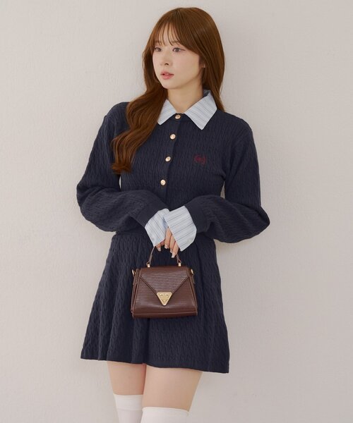 continuer de NICE CLAUP（コンティニューデナイスクラップ）の「【SETUP対応】ケーブルカーデ&ミニスカートSET（ワンピース・レディース・ボルドー/ネイビー/トップグレー/アイボリー/ブラウン・FREE）」の8枚目の写真