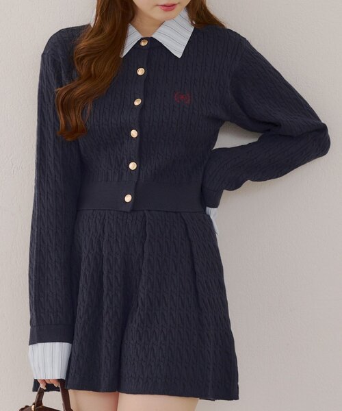 continuer de NICE CLAUP（コンティニューデナイスクラップ）の「【SETUP対応】ケーブルカーデ&ミニスカートSET（ワンピース・レディース・ボルドー/ネイビー/トップグレー/アイボリー/ブラウン・FREE）」の9枚目の写真