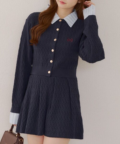 continuer de NICE CLAUP（コンティニューデナイスクラップ）の「【SETUP対応】ケーブルカーデ&ミニスカートSET（ワンピース・レディース・ボルドー/ネイビー/トップグレー/アイボリー/ブラウン・FREE）」の10枚目の写真