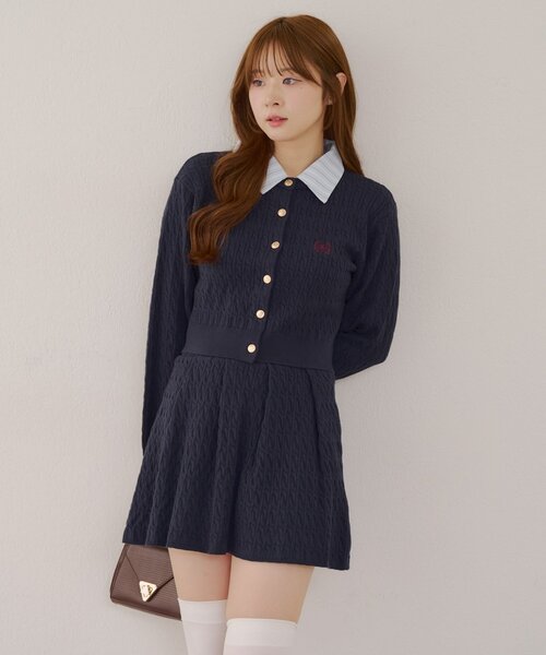 continuer de NICE CLAUP（コンティニューデナイスクラップ）の「【SETUP対応】ケーブルカーデ&ミニスカートSET（ワンピース・レディース・ボルドー/ネイビー/トップグレー/アイボリー/ブラウン・FREE）」の11枚目の写真