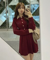 continuer de NICE CLAUP（コンティニューデナイスクラップ）の「【セットアップ】ケーブルカーデ&ミニスカートSET（ワンピース）」