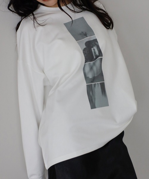 ENC（エンク）の「【動画あり】smooth touch photo print long sleeve T-shirt / スムースタッチフォトプリントロンT（Tシャツ/カットソー・レディース・ネイビー/オフホワイト/ブラック・FREE）」の11枚目の写真