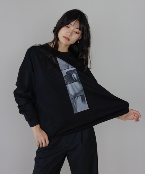 ENC（エンク）の「【動画あり】smooth touch photo print long sleeve T-shirt / スムースタッチフォトプリントロンT（Tシャツ/カットソー・レディース・ネイビー/オフホワイト/ブラック・FREE）」の16枚目の写真