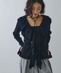 ELLEgirl | ラッフルカラーリブニットカーディガン【ELLEgirl/エルガール】(カーディガン/ボレロ)