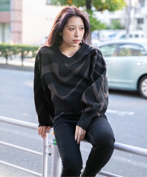 セール】《ゼブラ柄×Vネック》レディース ニットプルオーバー モード