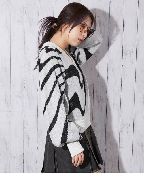 セール】《ゼブラ柄×Vネック》レディース ニットプルオーバー モード