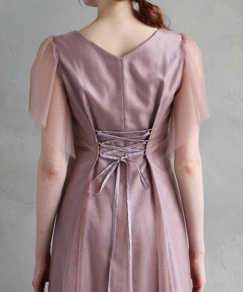 AIMER グリッターチュールフロントギャザー袖付きレースアップ