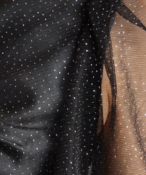 グリッターチュールフロントギャザー袖付きレースアップパーティー