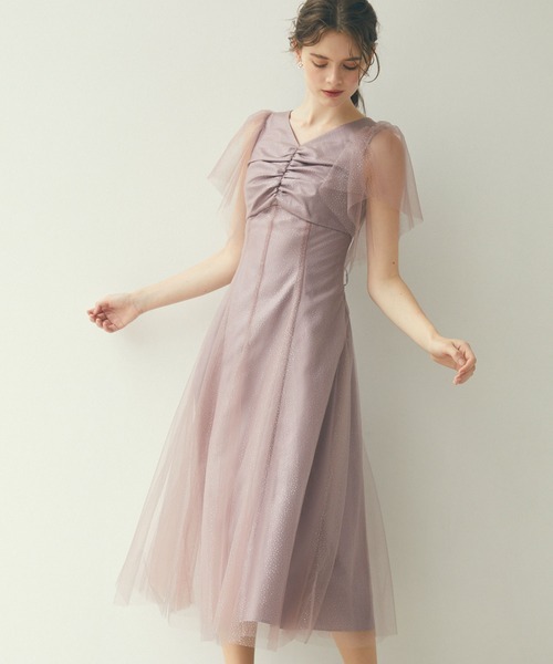 AIMER(エメ)の「グリッターチュールフロントギャザー袖付きレースアップパーティードレス 結婚式 お呼ばれ ドレス 20代 30代(ドレス・レディース・ピンク/ライトグリーン/ブラック・MEDIUM)」の14枚目の写真