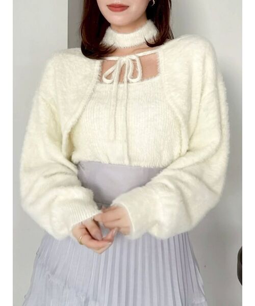 dazzlin（ダズリン）の「ミニシャギーニットボレロ（カーディガン/ボレロ・レディース・ピンク/オフホワイト/グレー/チャコールグレー・FREE）」の2枚目の写真