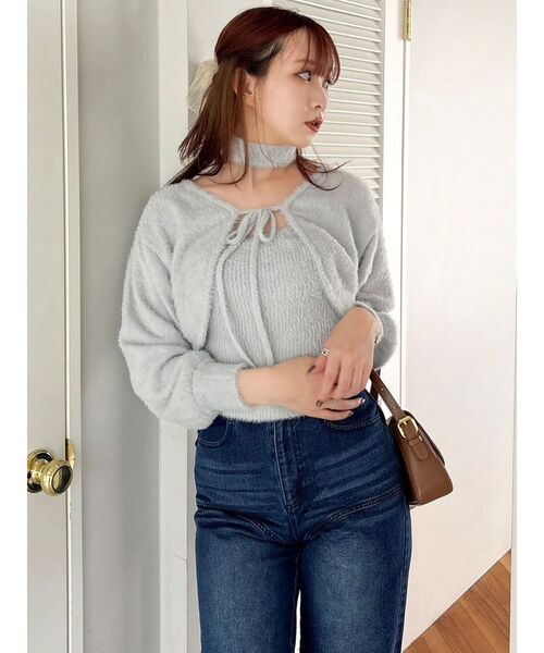 dazzlin（ダズリン）の「ミニシャギーニットボレロ（カーディガン/ボレロ・レディース・ピンク/オフホワイト/グレー/チャコールグレー・FREE）」の9枚目の写真