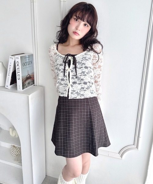 Loueme（ルエム）の「【チェック＆ドット】フロントリボンミニキャミワンピース（ワンピース・レディース・ブラウン/ブルー系その他/ブラック/グレー/ブラック系その他・FREE）」の21枚目の写真