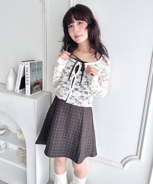 Loueme（ルエム）の「【チェック＆ドット】フロントリボンミニキャミワンピース（ワンピース・レディース・ブラウン/ブルー系その他/ブラック/グレー/ブラック系その他・FREE）」の22枚目の写真