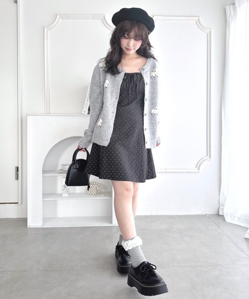 Loueme（ルエム）の「【チェック＆ドット】フロントリボンミニキャミワンピース（ワンピース・レディース・ブラウン/ブルー系その他/ブラック/グレー/ブラック系その他・FREE）」の14枚目の写真