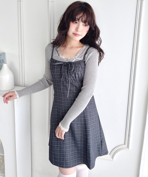 Loueme（ルエム）の「【チェック＆ドット】フロントリボンミニキャミワンピース（ワンピース・レディース・ブラウン/ブルー系その他/ブラック/グレー/ブラック系その他・FREE）」の16枚目の写真