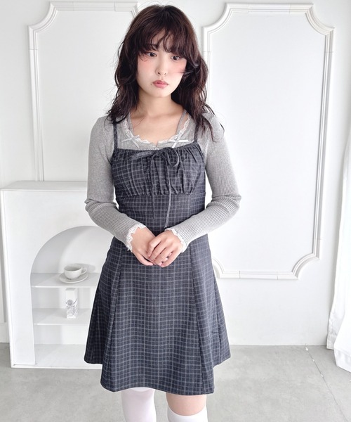 Loueme（ルエム）の「【チェック＆ドット】フロントリボンミニキャミワンピース（ワンピース・レディース・ブラウン/ブルー系その他/ブラック/グレー/ブラック系その他・FREE）」の18枚目の写真