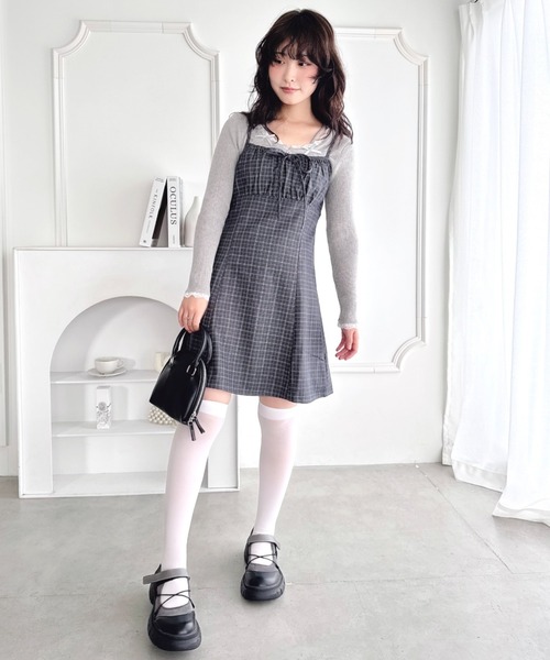 Loueme（ルエム）の「【チェック＆ドット】フロントリボンミニキャミワンピース（ワンピース・レディース・ブラウン/ブルー系その他/ブラック/グレー/ブラック系その他・FREE）」の19枚目の写真