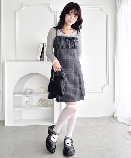 Loueme（ルエム）の「【チェック＆ドット】フロントリボンミニキャミワンピース（ワンピース・レディース・ブラウン/ブルー系その他/ブラック/グレー/ブラック系その他・FREE）」の20枚目の写真