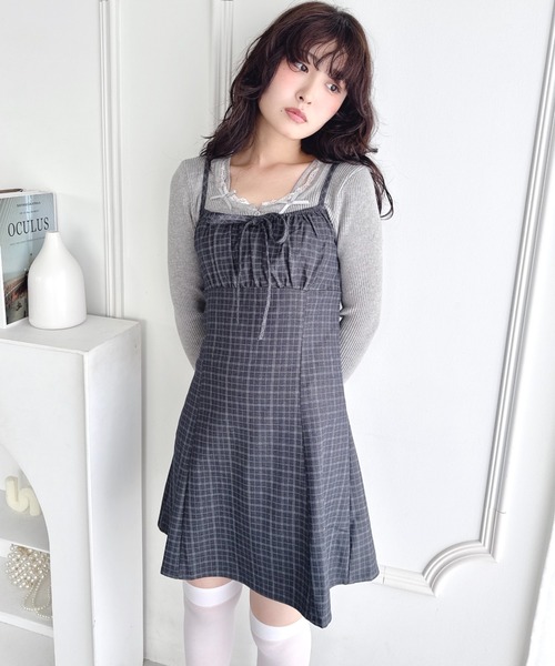 Loueme（ルエム）の「【チェック＆ドット】フロントリボンミニキャミワンピース（ワンピース・レディース・ブラウン/ブルー系その他/ブラック/グレー/ブラック系その他・FREE）」の17枚目の写真