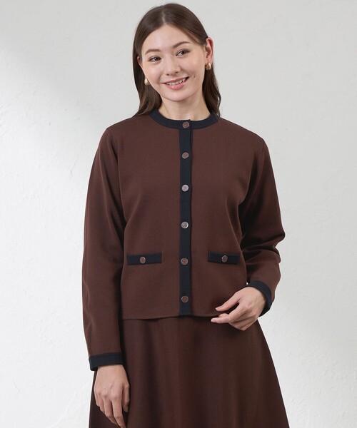 amaca(アマカ)の「【Anniversary Piece】光電子×ミラノリブニットジャケット(カーディガン/ボレロ・レディース・ダークネイビー/オフホワイト/ブラウン系その他5・40/38)」の4枚目の写真