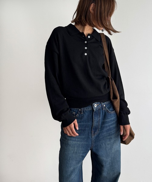 CANAL JEAN(キャナルジーン)の「El mar ウール混ポロニット(ニット/セーター・レディース・ブラック/ブラウン/グレー・ONE SIZE)」の2枚目の写真