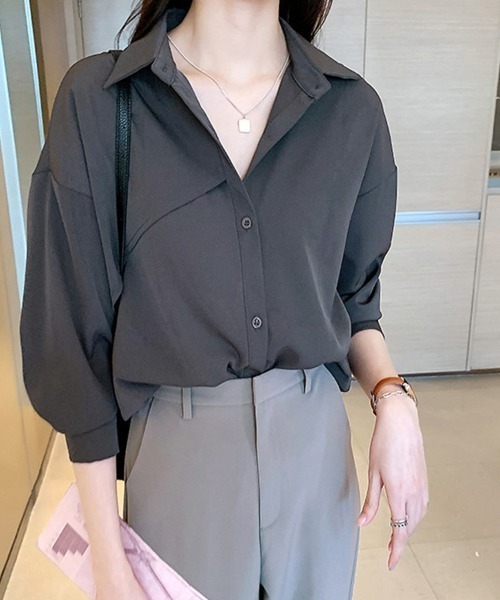 ReRe(リリ)の「ゆるシルエット長袖シャツブラウス(シャツ/ブラウス・レディース・ホワイト/ダークグレー/ベージュ・MEDIUM)」の1枚目の写真