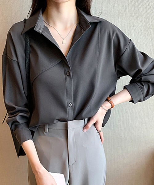 ReRe(リリ)の「ゆるシルエット長袖シャツブラウス(シャツ/ブラウス・レディース・ホワイト/ダークグレー/ベージュ・MEDIUM)」の4枚目の写真