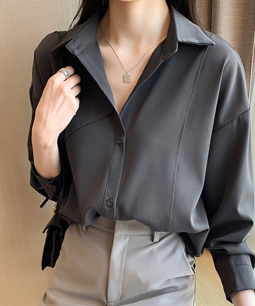 ReRe(リリ)の「ゆるシルエット長袖シャツブラウス(シャツ/ブラウス・レディース・ホワイト/ダークグレー/ベージュ・MEDIUM)」の5枚目の写真