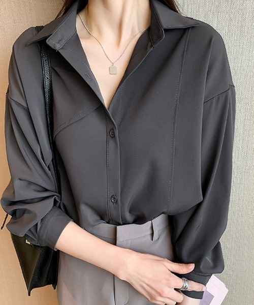 ReRe(リリ)の「ゆるシルエット長袖シャツブラウス(シャツ/ブラウス・レディース・ホワイト/ダークグレー/ベージュ・MEDIUM)」の6枚目の写真