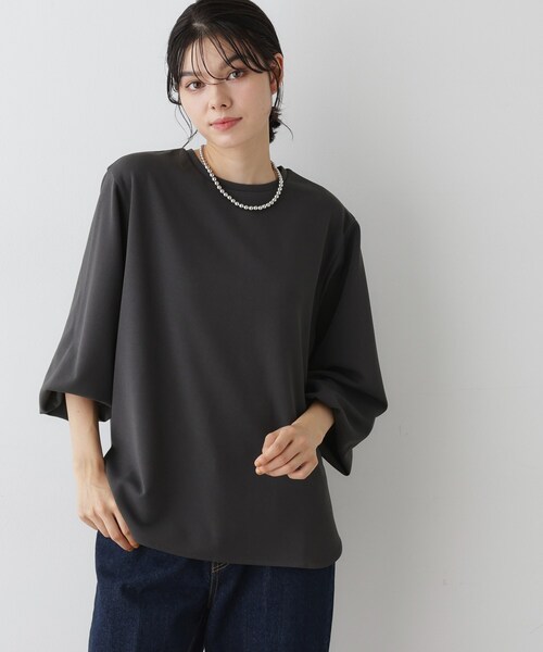 Dessin(デッサン)の「【体型カバー・洗える】ドロップショルダーブラウス(シャツ/ブラウス・レディース・ブラウン系その他2/チャコールグレー/ホワイト系・03/01/00/02)」の3枚目の写真