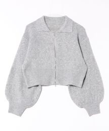 無地ジャガードニットWジップカーディガン