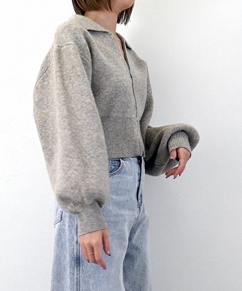 STYLEBLOCK（スタイルブロック）の「無地ジャガードニットWジップカーディガン（カーディガン/ボレロ・レディース・ネイビー/アイボリー/グレイッシュベージュ/ブラック/グレー・M）」の8枚目の写真