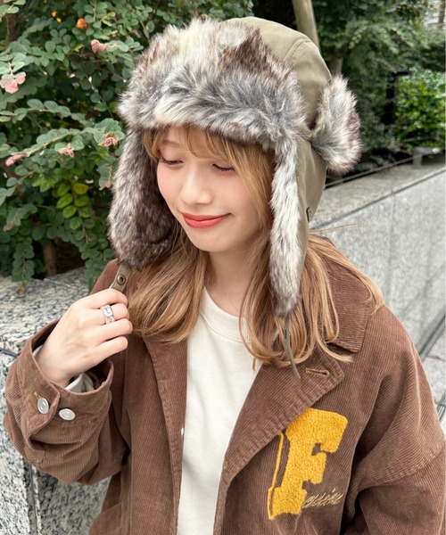 DOUBLE NAME（ダブルネーム）の「ウォッシャブルファーフライトキャップ（キャップ・レディース・ブラウン/ブラック/グレー・FREE）」の11枚目の写真