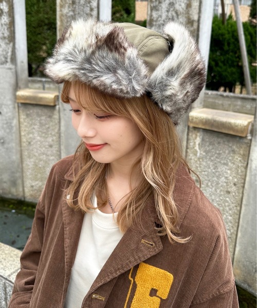 DOUBLE NAME（ダブルネーム）の「ウォッシャブルファーフライトキャップ（キャップ・レディース・ブラウン/ブラック/グレー・FREE）」の12枚目の写真