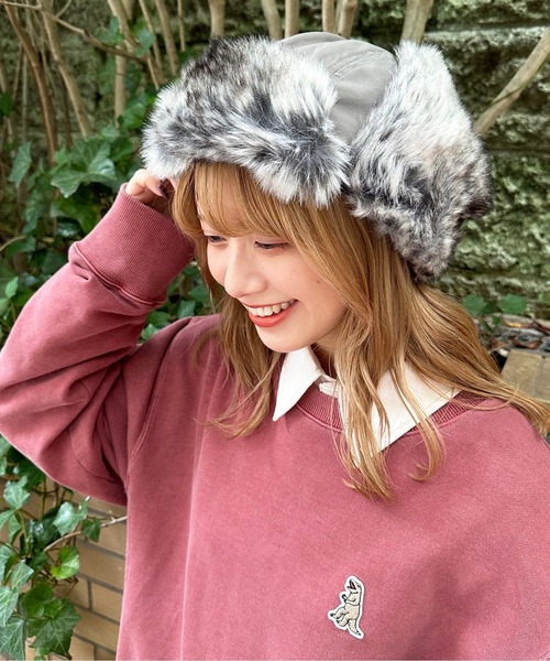 DOUBLE NAME（ダブルネーム）の「ウォッシャブルファーフライトキャップ（キャップ・レディース・ブラウン/ブラック/グレー・FREE）」の5枚目の写真